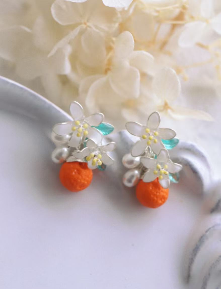 Handcrafted Orange Slice Resin Ear Clips