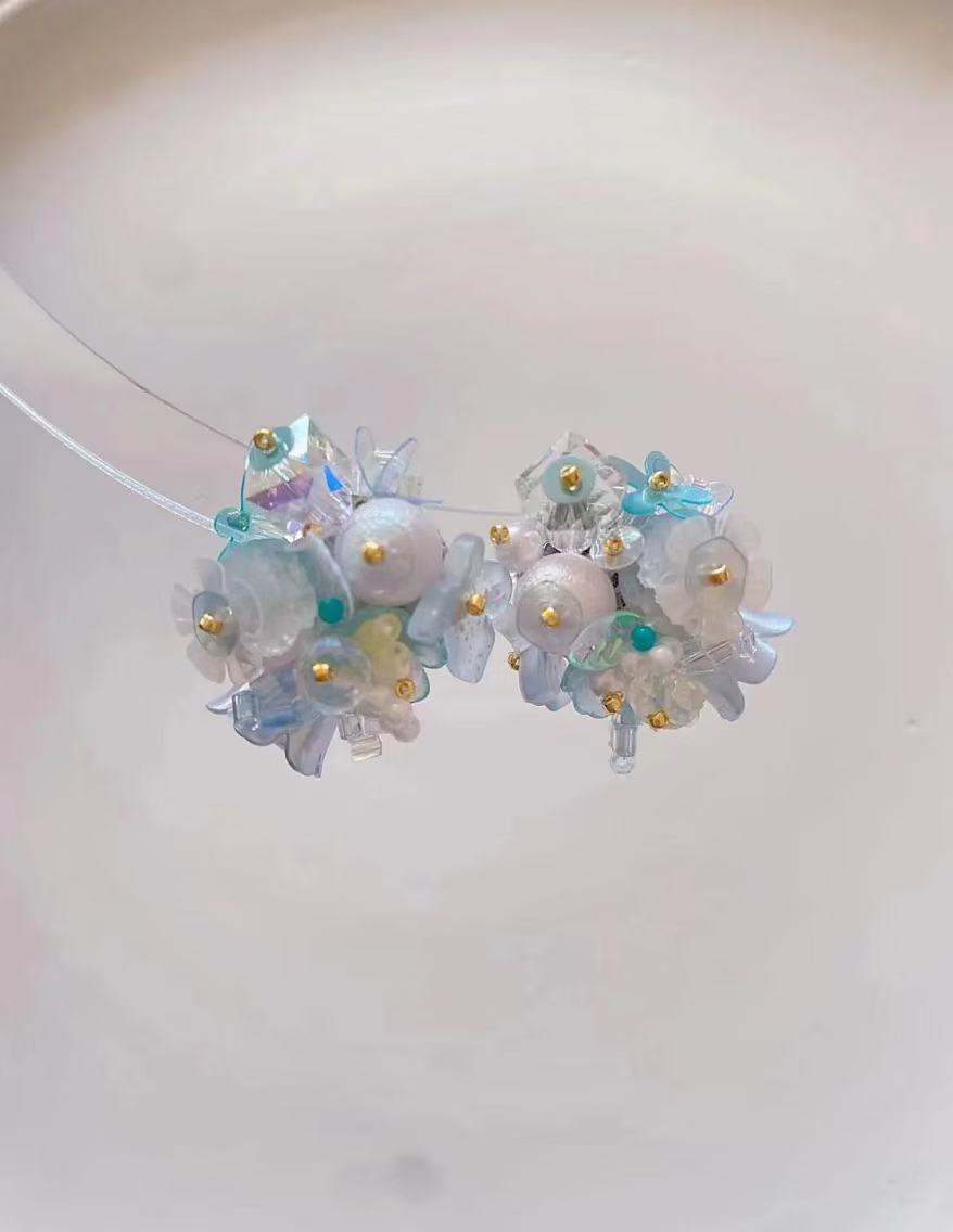 Handmade Flower Cluster Beaded Stud Earrings