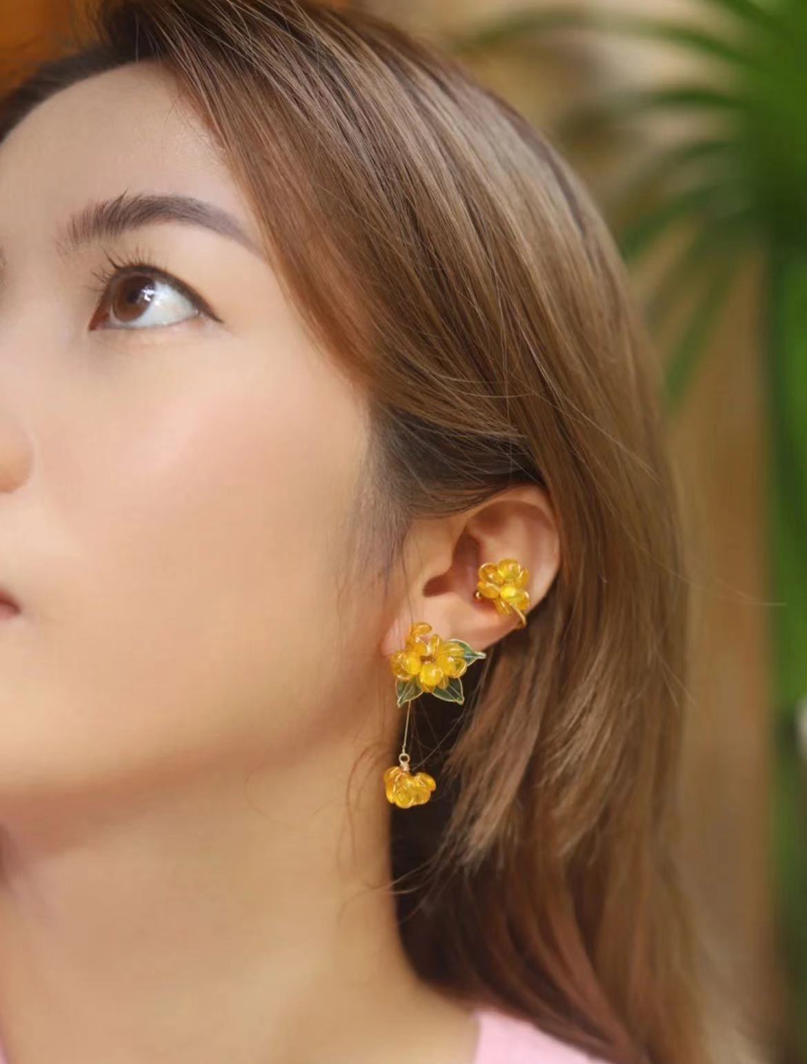 Golden Autumn Osmanthus Women's Multi-band Earrings