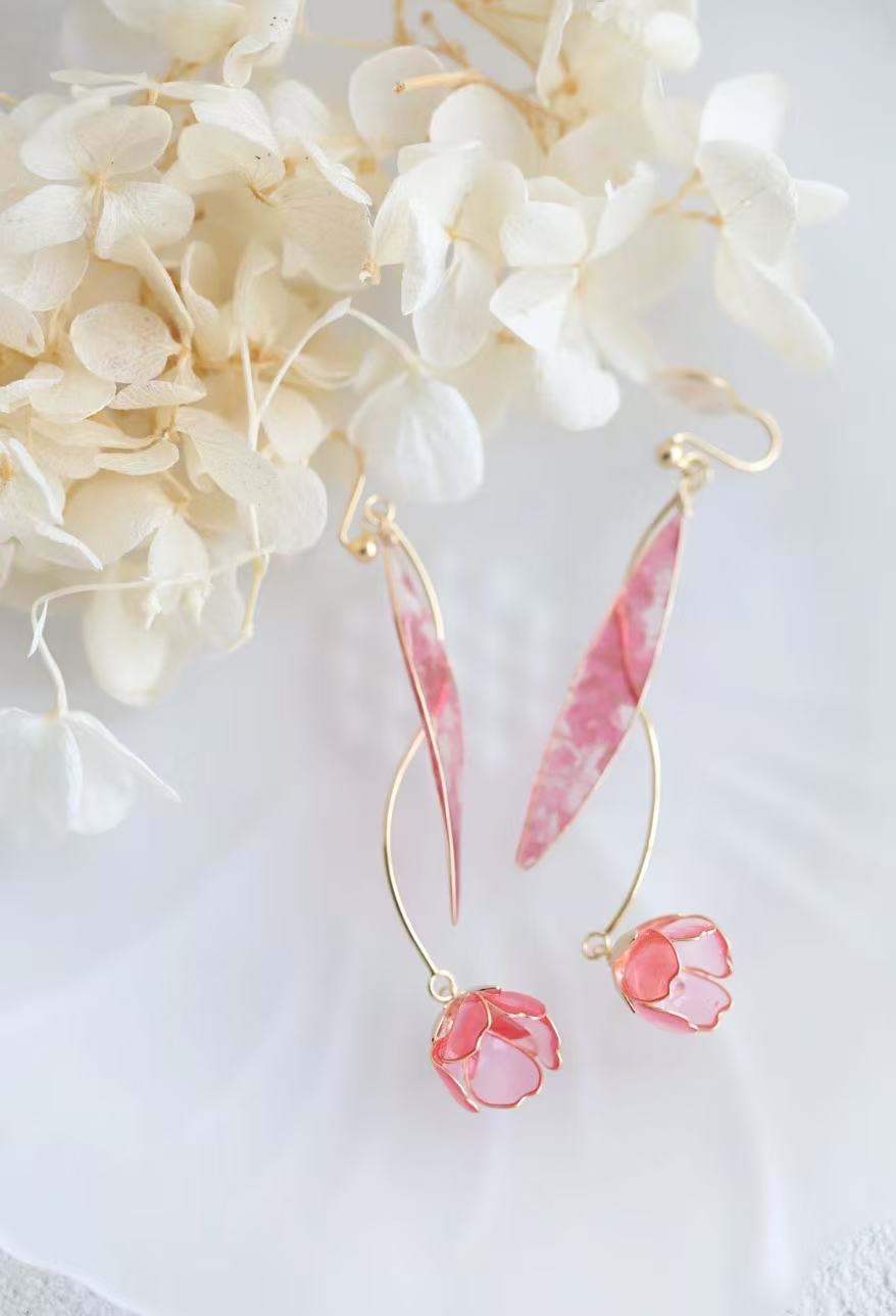 Handmade Dried Rose drop Earrings