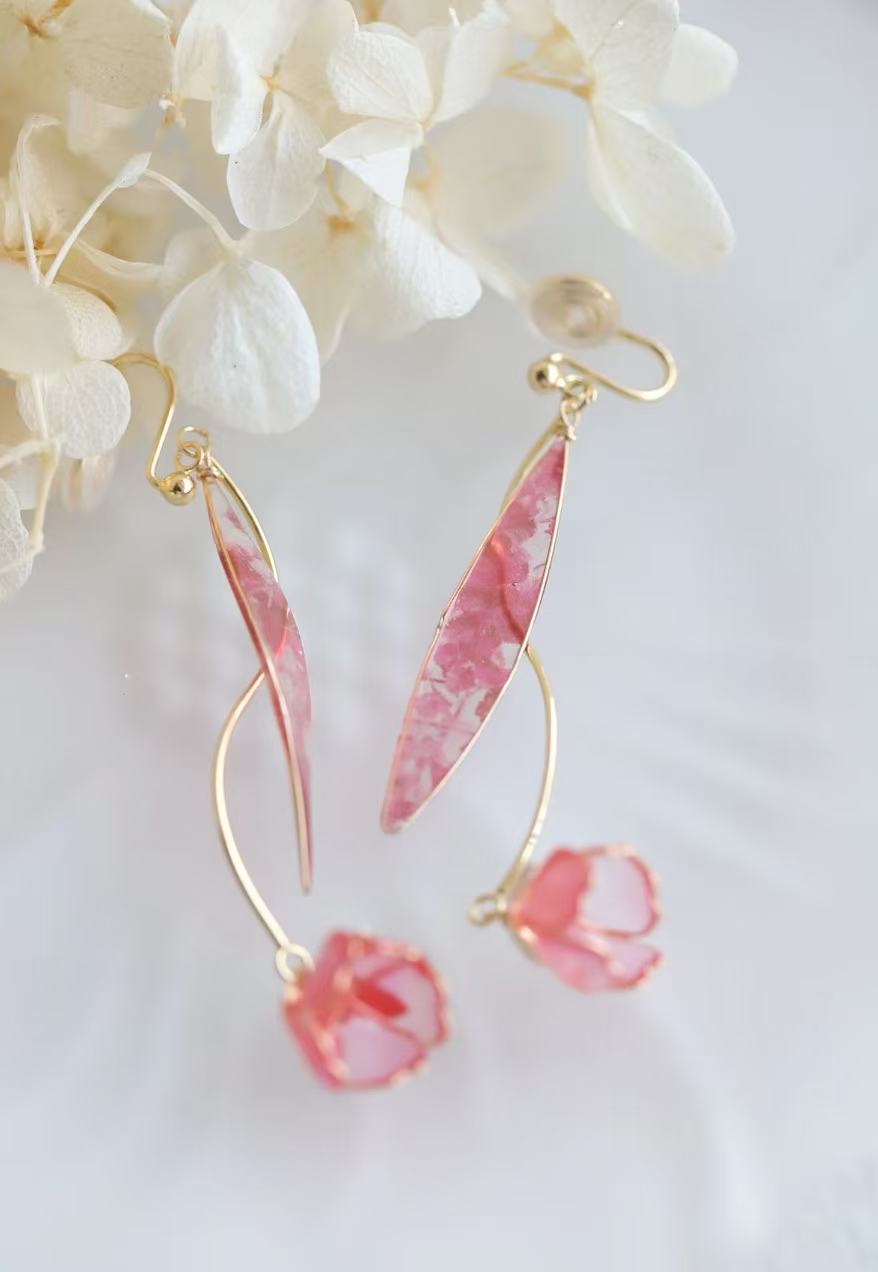 Handmade Dried Rose drop Earrings