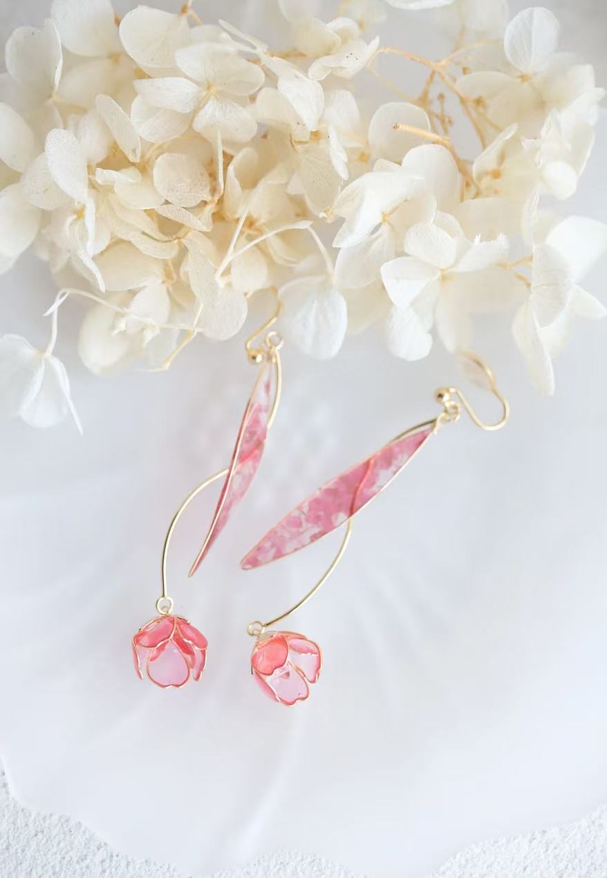 Handmade Dried Rose drop Earrings