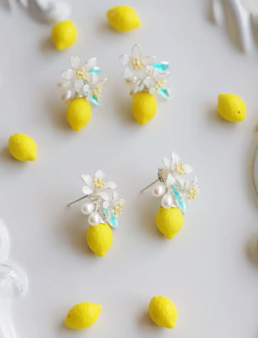Lemon Theme 3D Resin Earrings for Women
