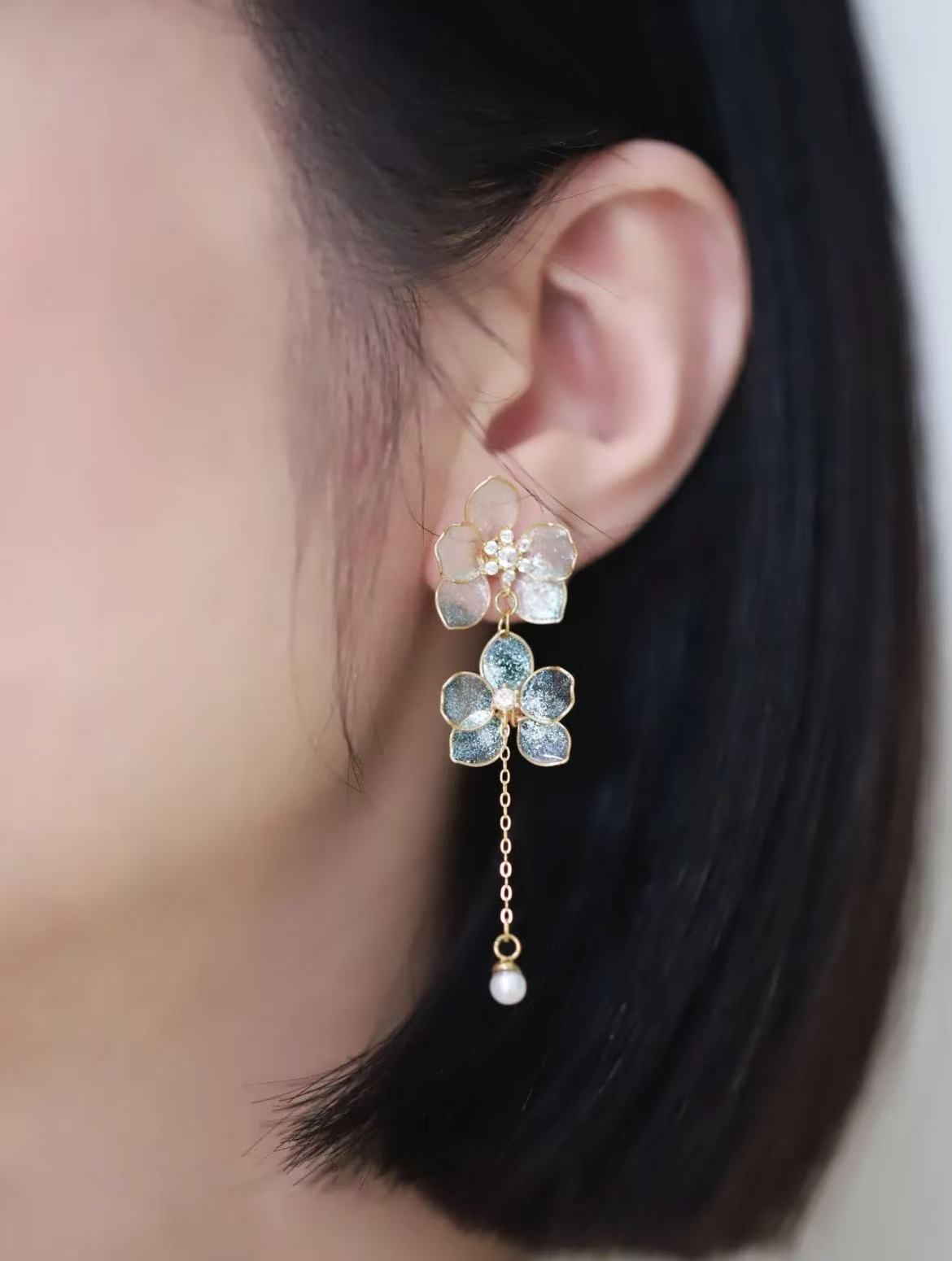 Handmade Orchid Resin Earrings