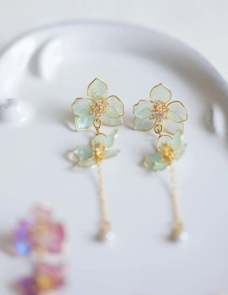 Handmade Orchid Resin Earrings