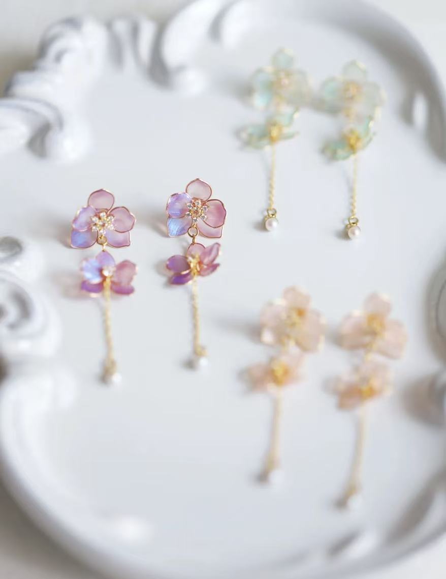 Handmade Orchid Resin Earrings