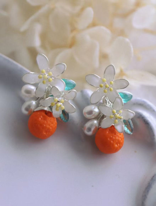 Handcrafted Orange Slice Resin Ear Clips