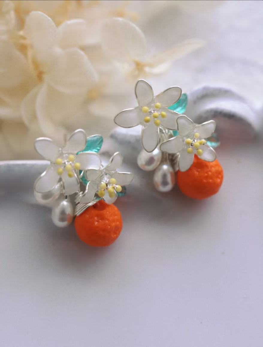 Handcrafted Orange Slice Resin Ear Clips