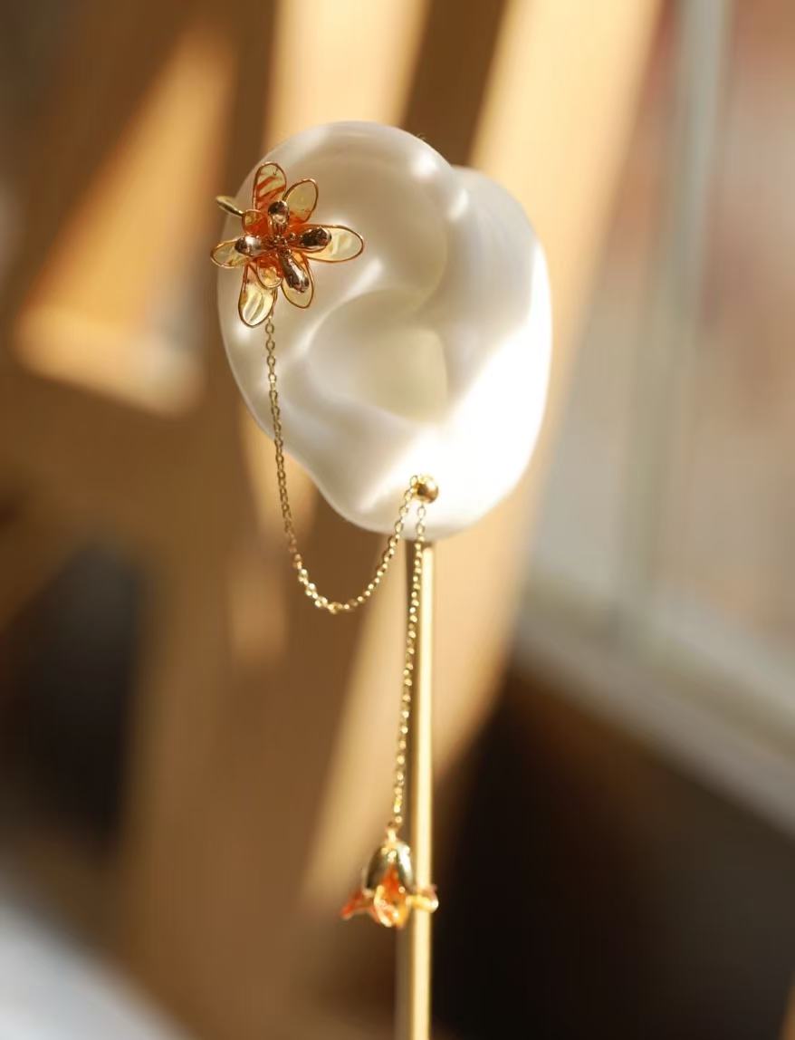 Artistic Orange Blossom Resin Dangle Earrings with Unique Hook Design