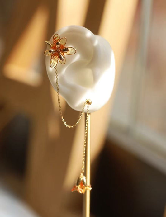 Artistic Orange Blossom Resin Dangle Earrings with Unique Hook Design
