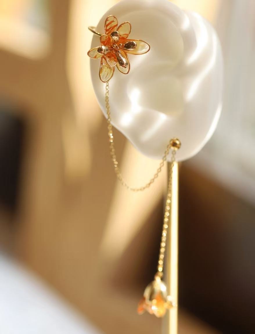 Artistic Orange Blossom Resin Dangle Earrings with Unique Hook Design