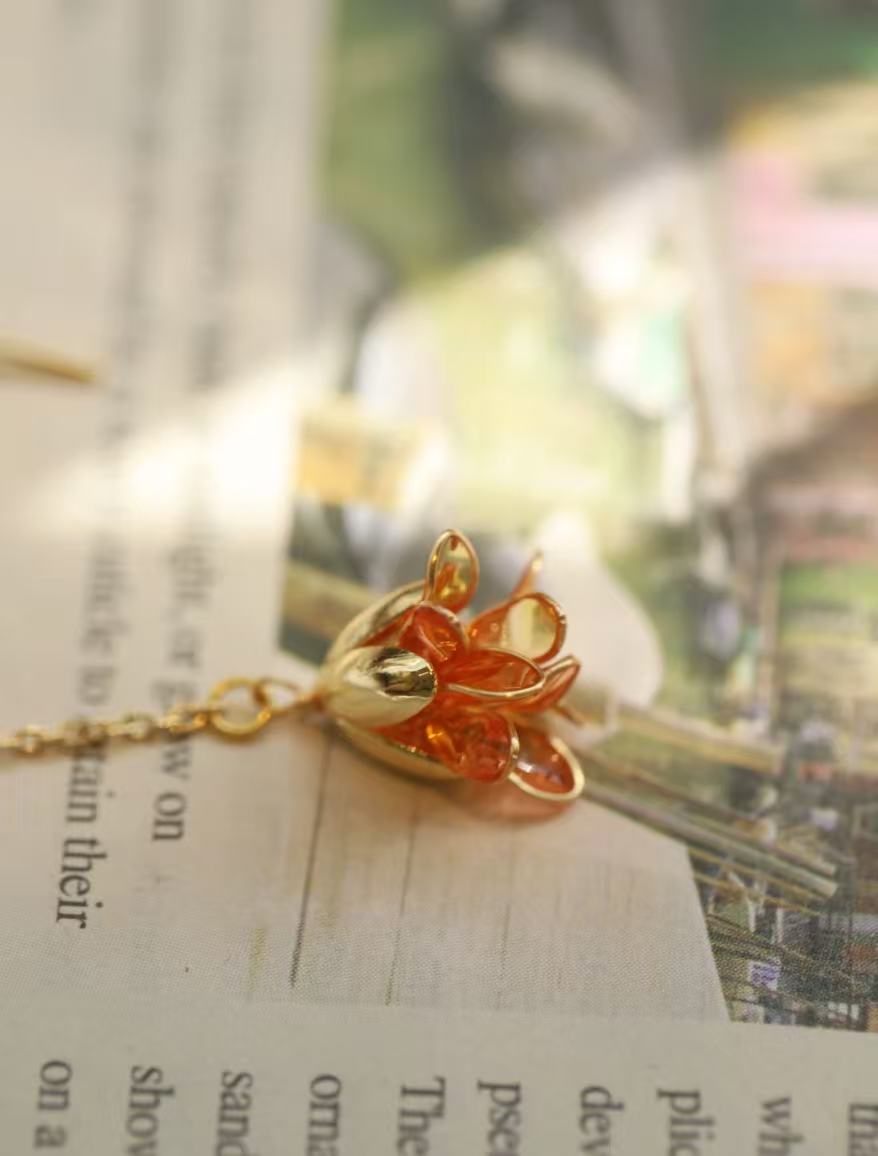 Artistic Orange Blossom Resin Dangle Earrings with Unique Hook Design