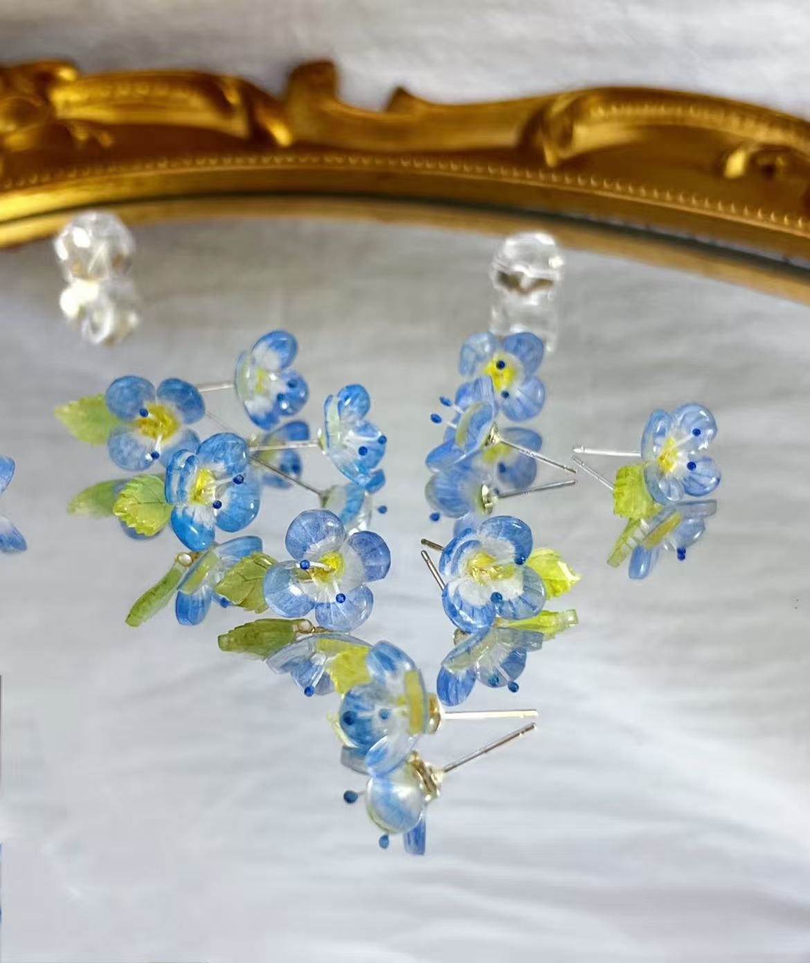 Handmade Resin Blue Tiny Flower Stud Earrings