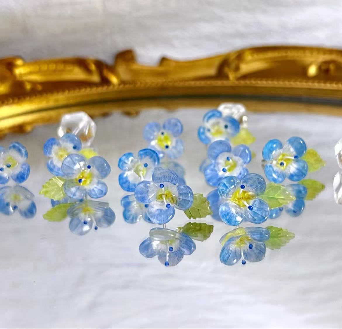 Handmade Resin Blue Tiny Flower Stud Earrings