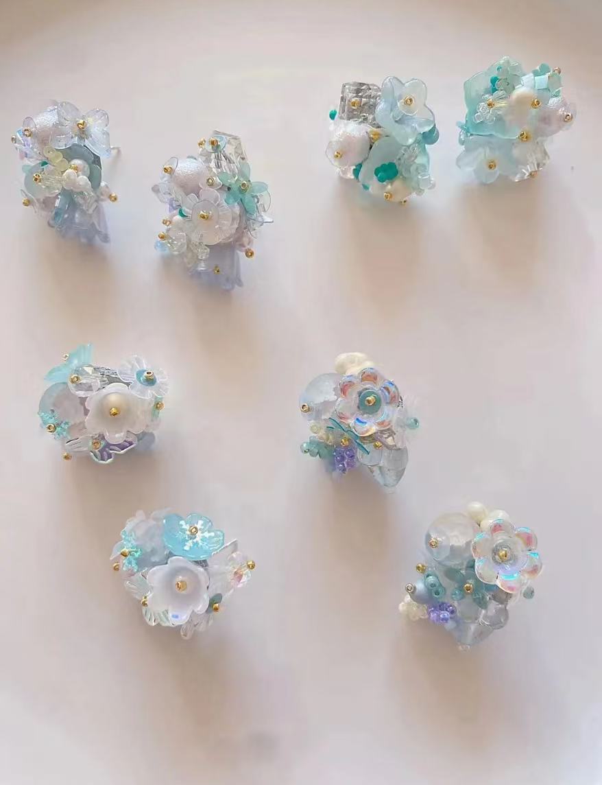 Handmade Flower Cluster Beaded Stud Earrings