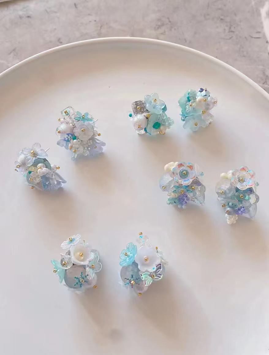 Handmade Flower Cluster Beaded Stud Earrings