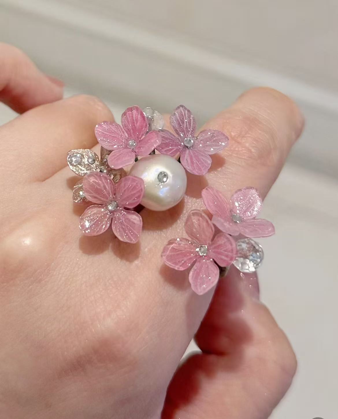 Exquisitely Handmade Dreamy Pearl & Flower Ring