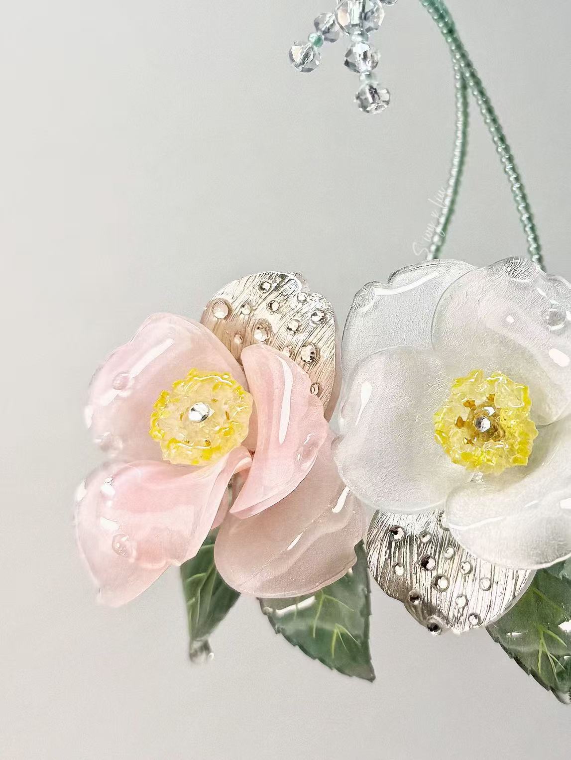 Elegant Gem Resin Camellia Clip-On Earrings for Ladies