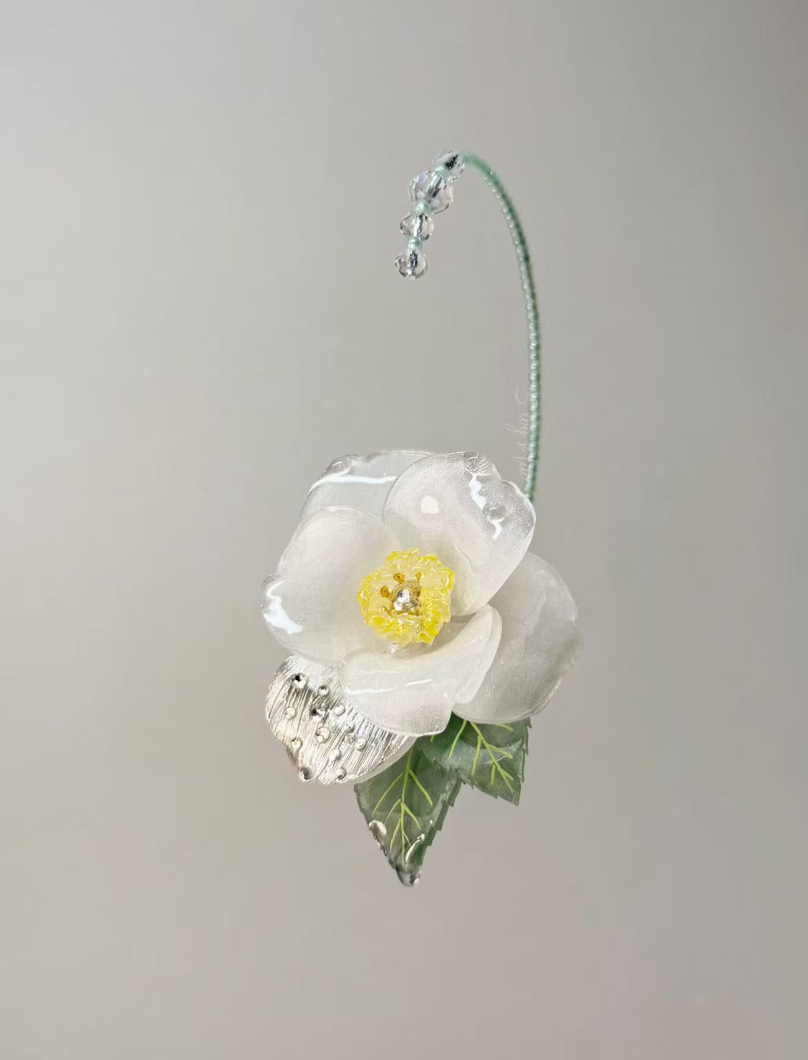 Elegant Gem Resin Camellia Clip-On Earrings for Ladies