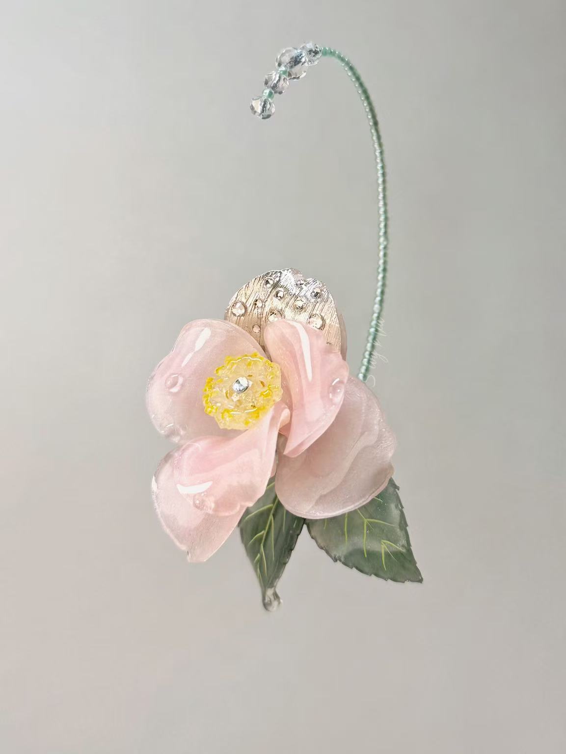 Elegant Gem Resin Camellia Clip-On Earrings for Ladies