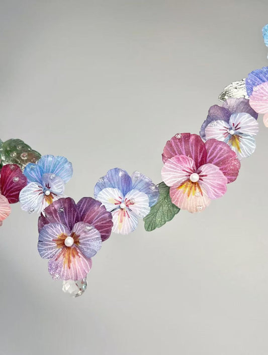Crystal and Pansy Flower Delicate Necklace