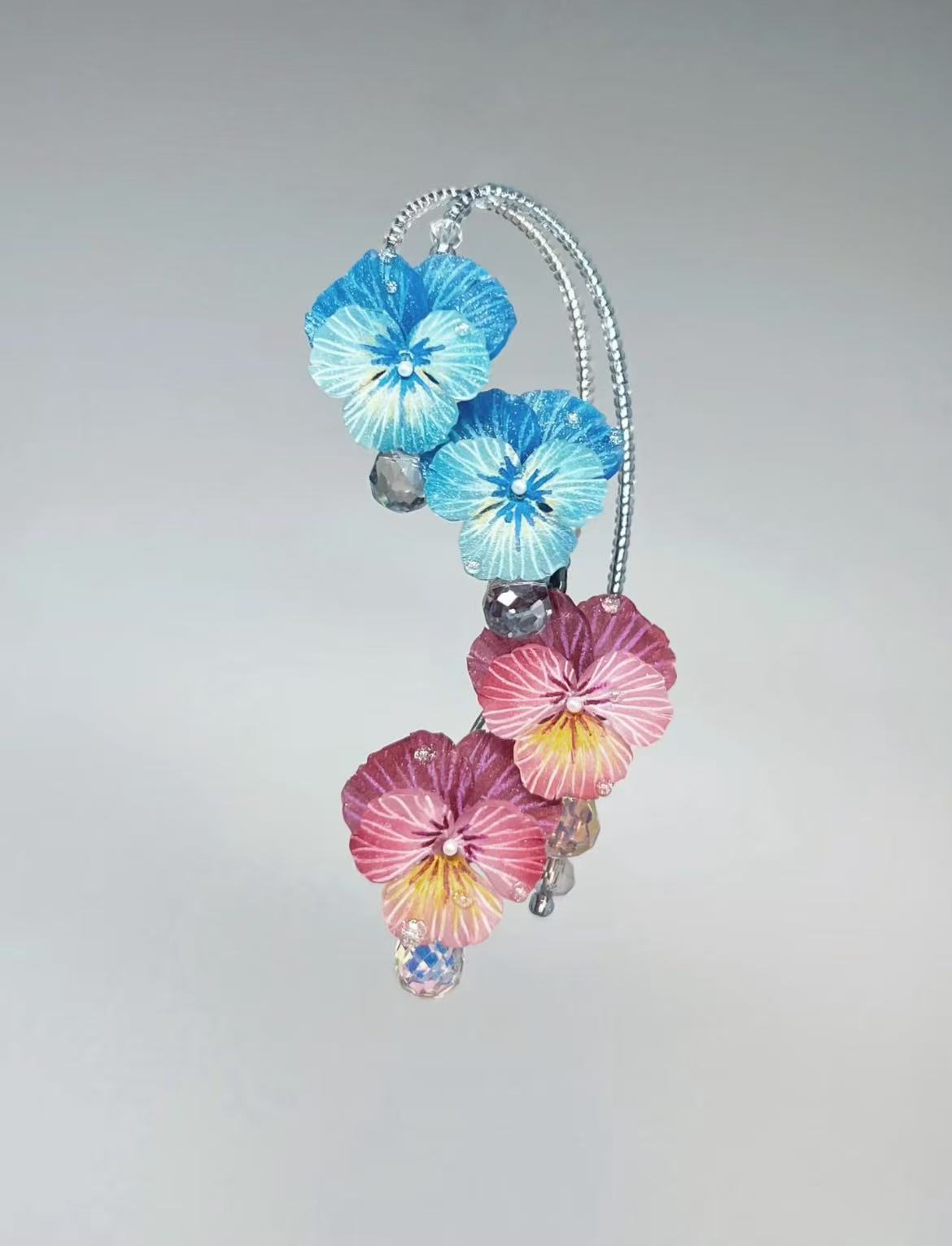 Gorgeous Pansy Flower Ear Cuff with Sparkling Crystals