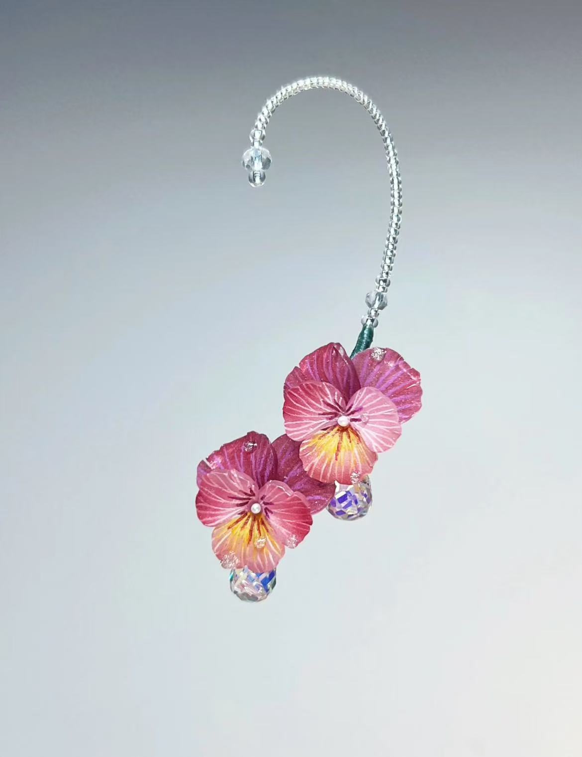 Gorgeous Pansy Flower Ear Cuff with Sparkling Crystals