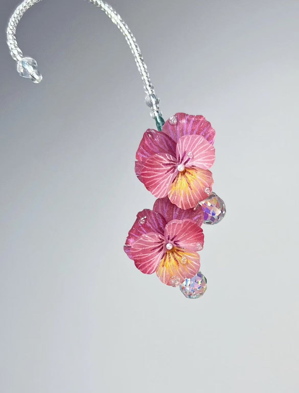 Gorgeous Pansy Flower Ear Cuff with Sparkling Crystals
